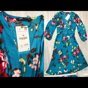 Zara satin effect printed midi dress, teal